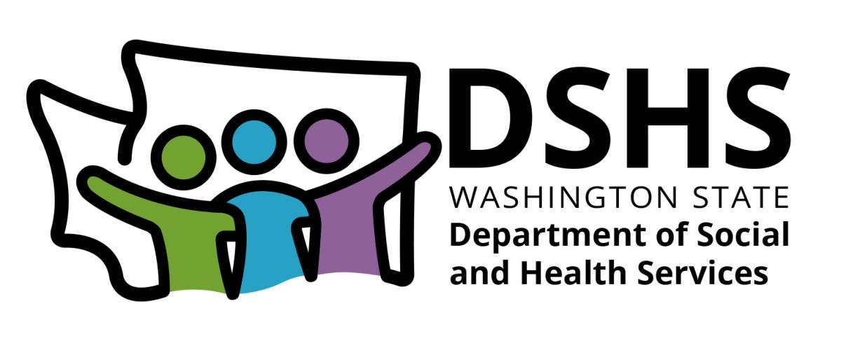 New DSHS logo featuring three people with arms extended, enclosed in the outline of Washington State. Text reads DSHS, Washington State Department of Social and Health Services
